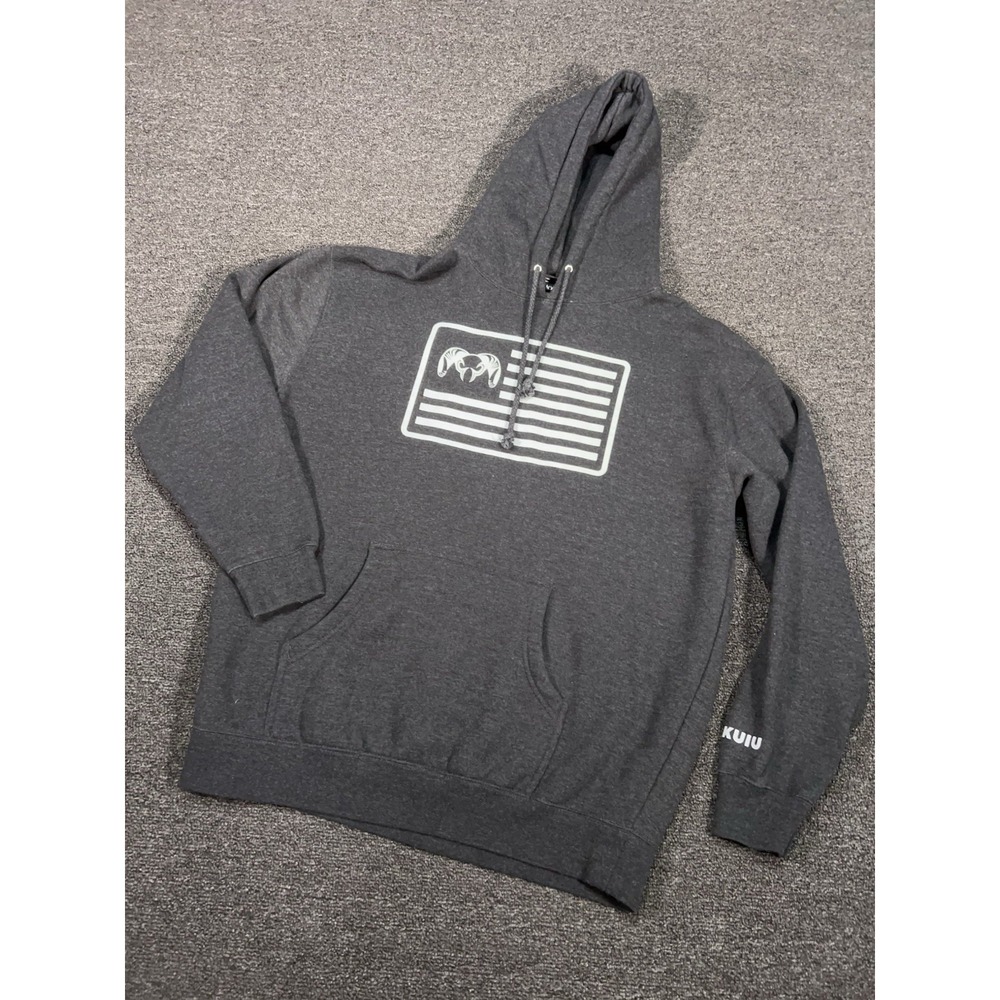 Kuiu Hoodie Mens XL Gray American Flag USA Logo Fleece Pullover Sweatshirt